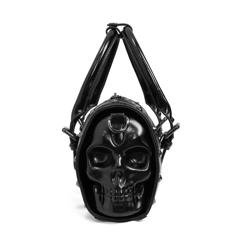 Punk Skull Rivets PU Leather Bag / Gothic Black Handbag with Detachable Shoulder Strap