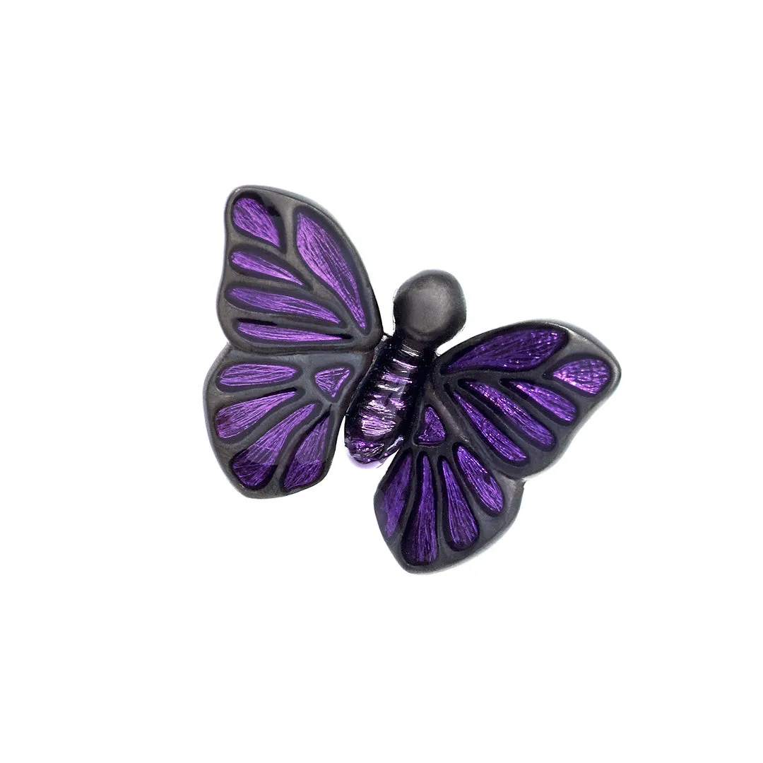 Purple Hand Painted Enamel Butterfly Sterling Silver Lapel Pin I Jan Leslie