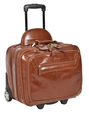 Real Leather Pilot Case Trolley Bag Laptop Business Travel Weekend Cabin Bag AL1 Chestnut