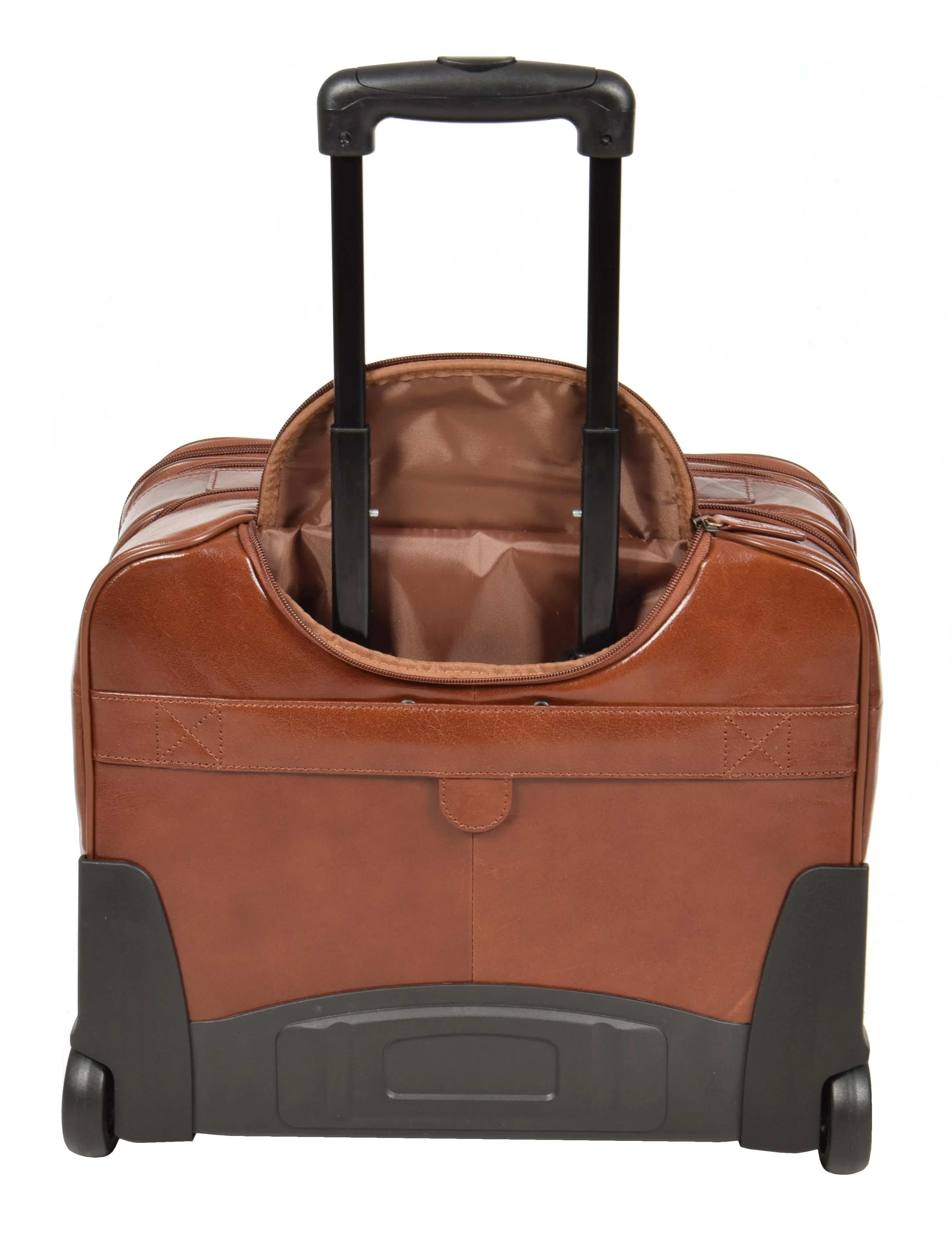 Real Leather Pilot Case Trolley Bag Laptop Business Travel Weekend Cabin Bag AL1 Chestnut