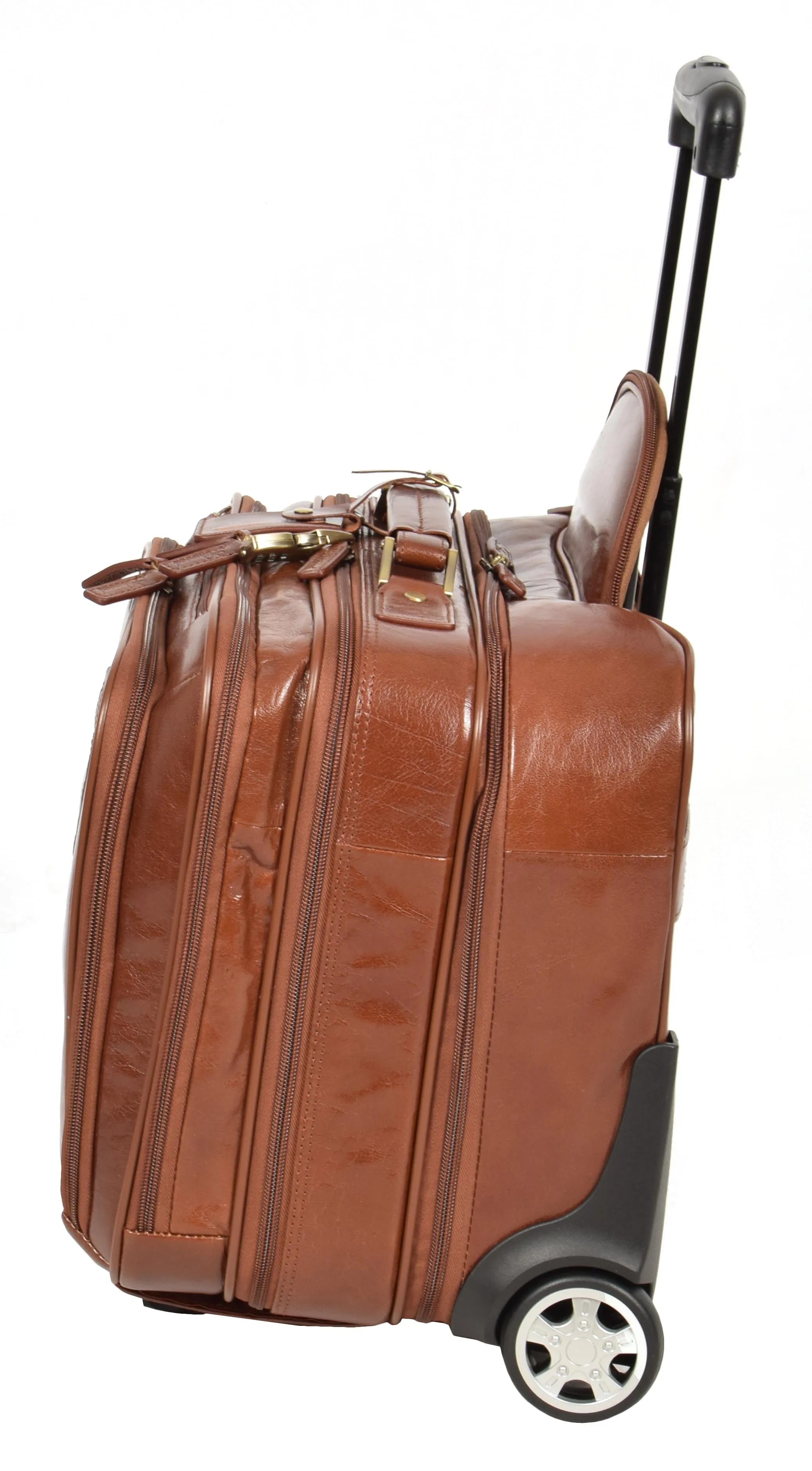 Real Leather Pilot Case Trolley Bag Laptop Business Travel Weekend Cabin Bag AL1 Chestnut