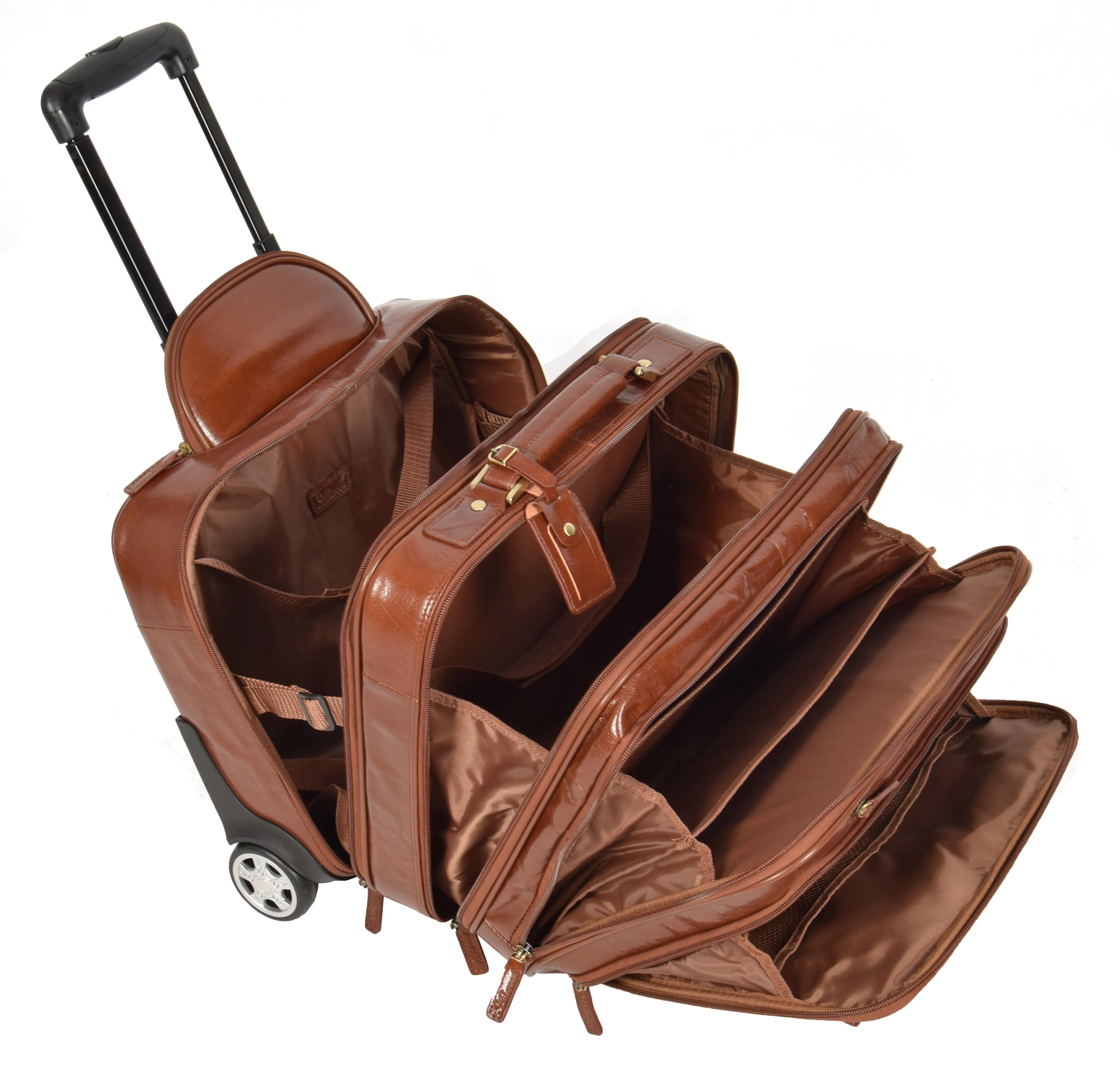 Real Leather Pilot Case Trolley Bag Laptop Business Travel Weekend Cabin Bag AL1 Chestnut