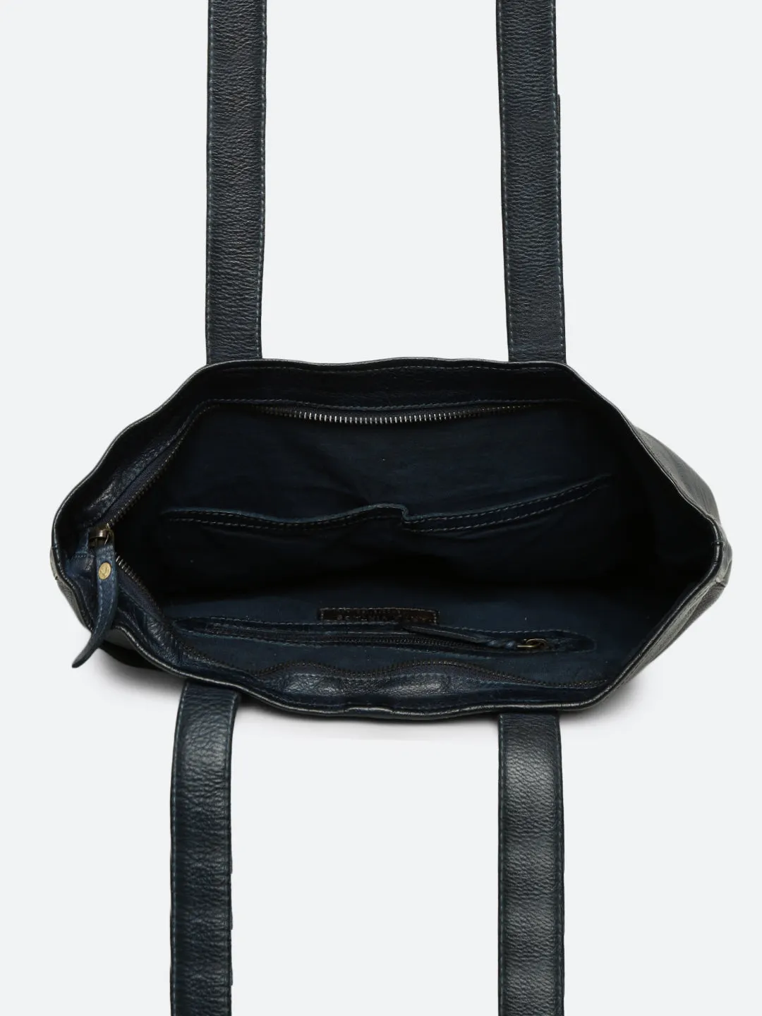 Rhoda: Navy Blue Leather Shopper With Lazer Quote