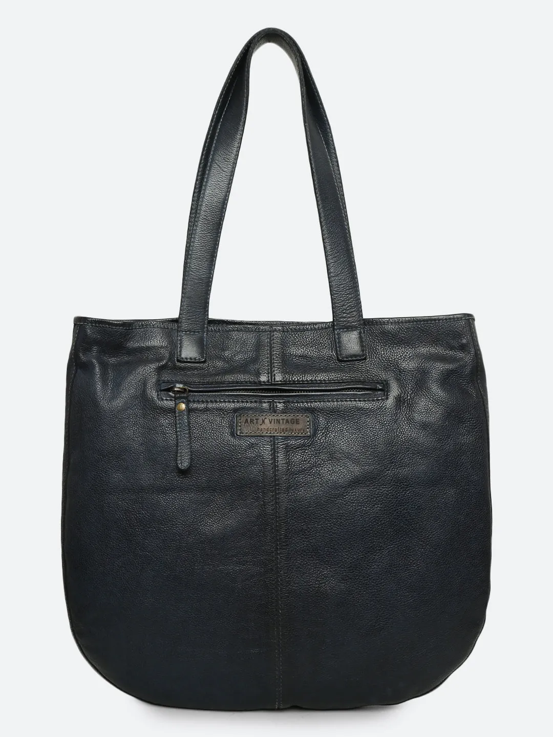 Rhoda: Navy Blue Leather Shopper With Lazer Quote