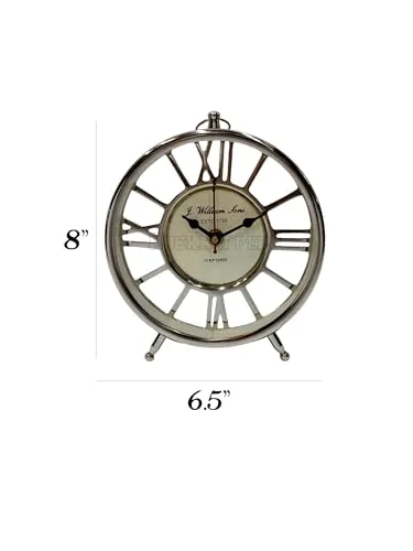 ROCKHOPPER Steel Silver Table Clock 6'' Round Roman Number's Home Decor Desk Clock