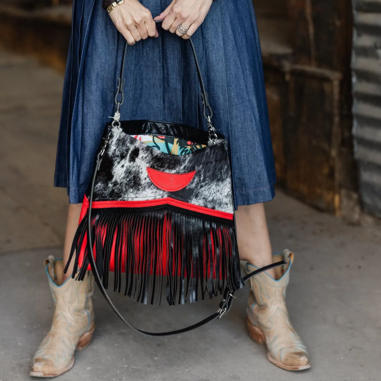 Rodeo Collection | Eleanor Shoulder Tote   Crossbody | Scarlet   Hair-on-Hide