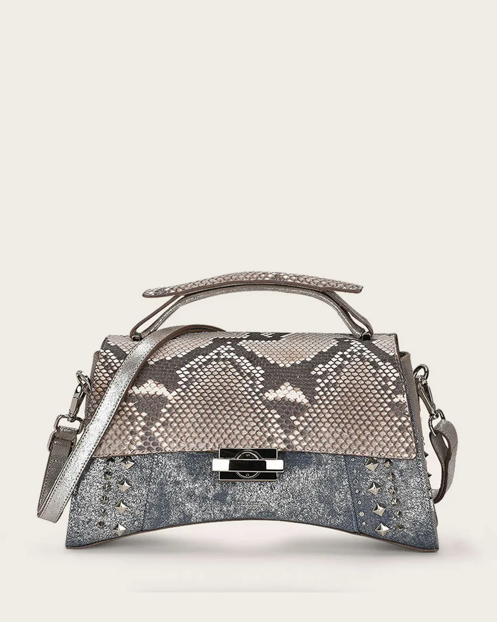 Silver top handle handbag