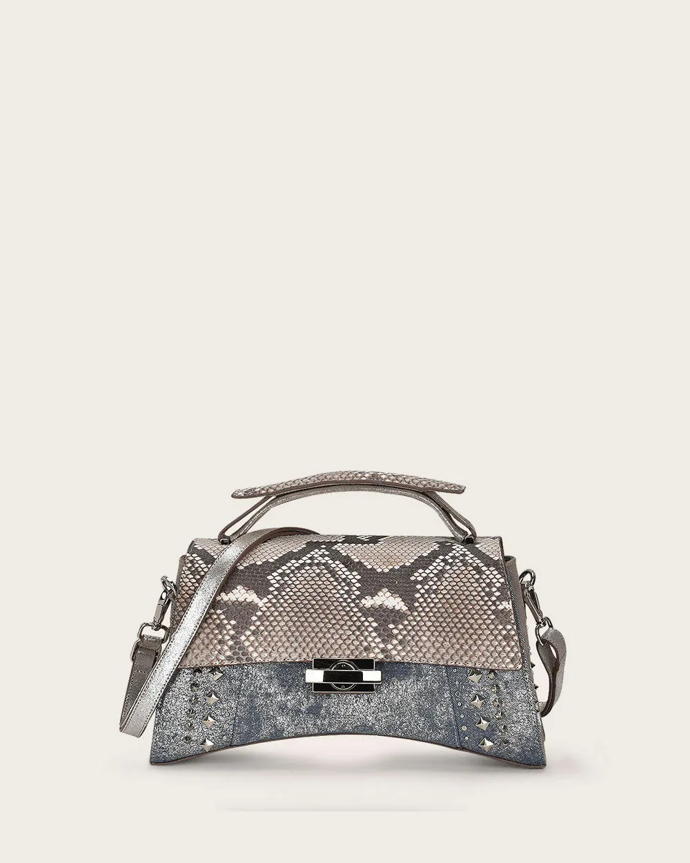 Silver top handle handbag