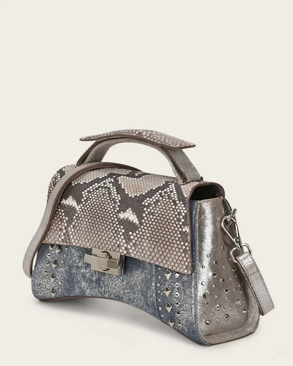 Silver top handle handbag