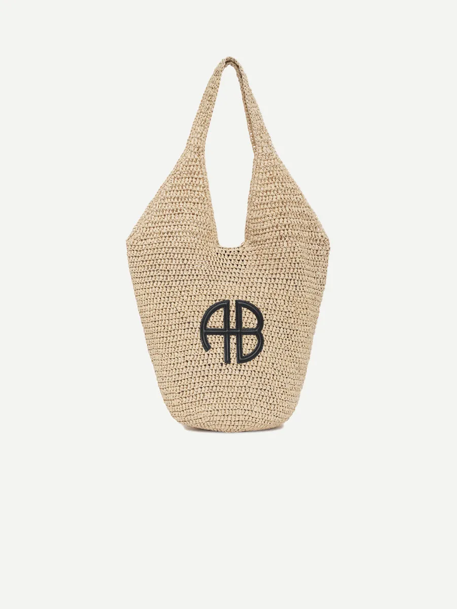 Small Leah Hobo in Natural with Black