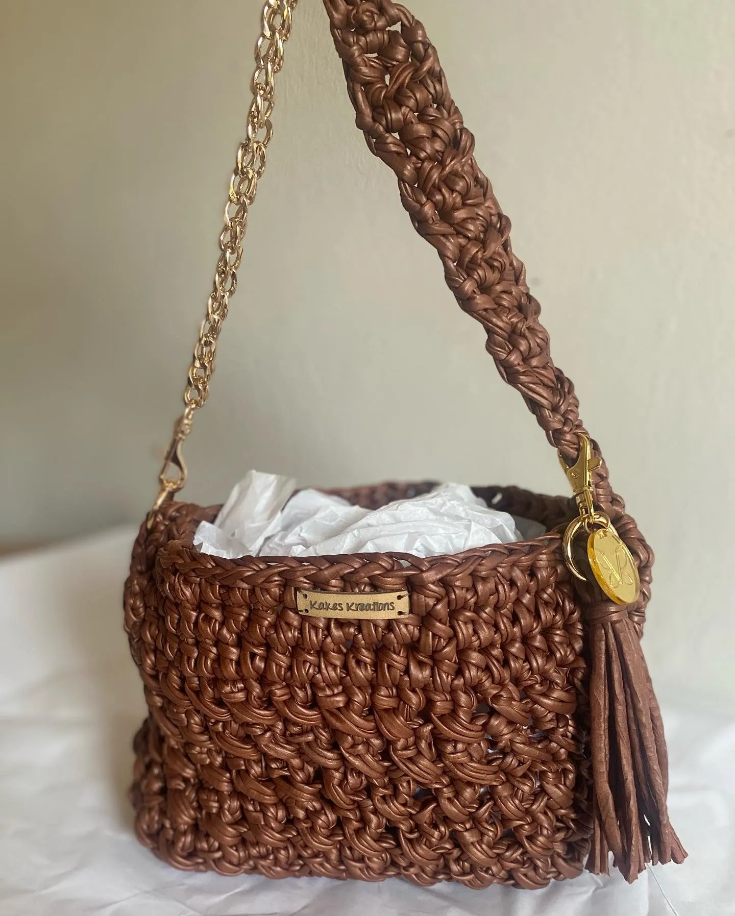 Smooth as leather, Vegan leather crochet bag, Kreations by V Luxury Crochet Handbag