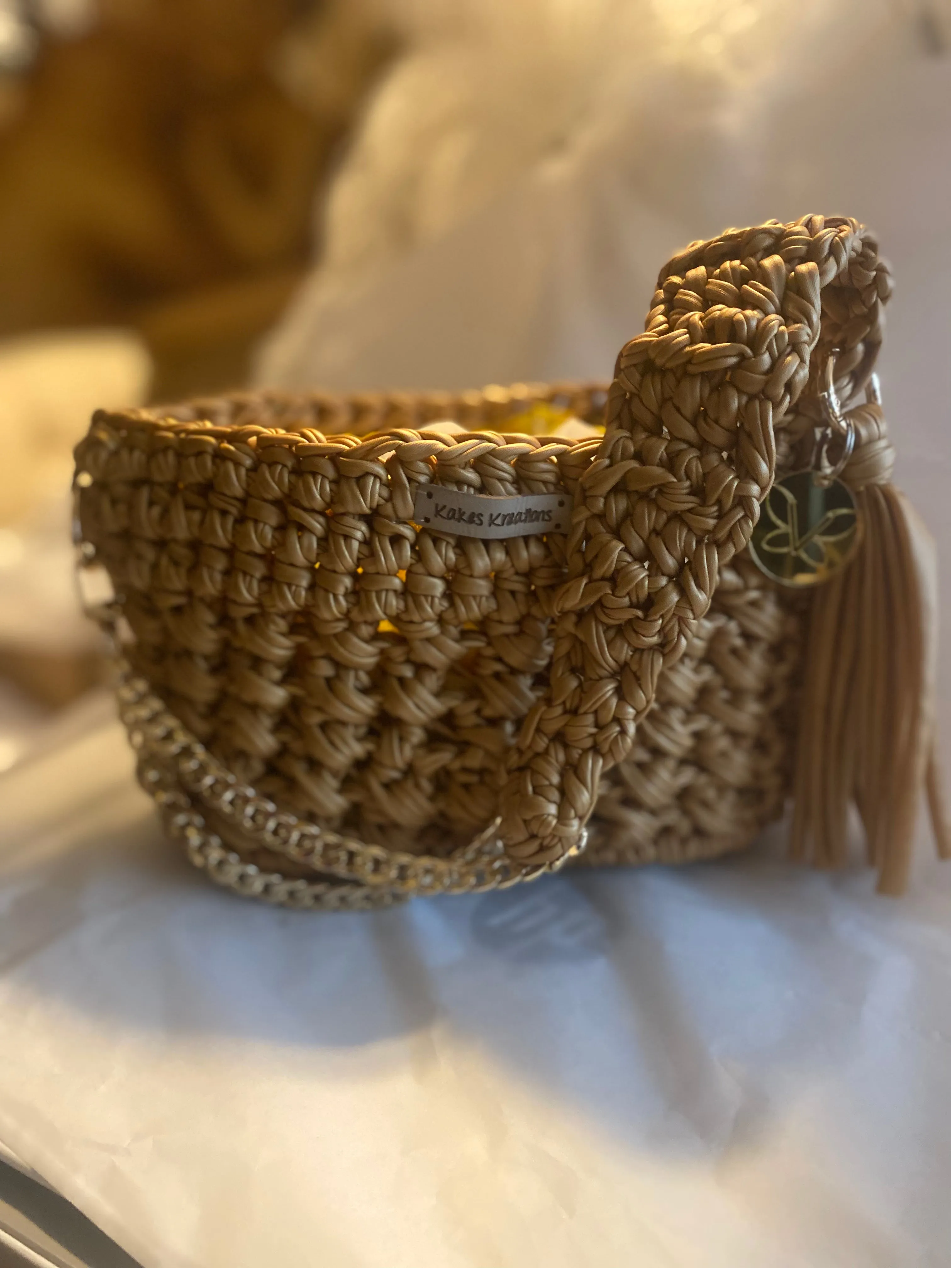 Smooth as leather, Vegan leather crochet bag, Kreations by V Luxury Crochet Handbag