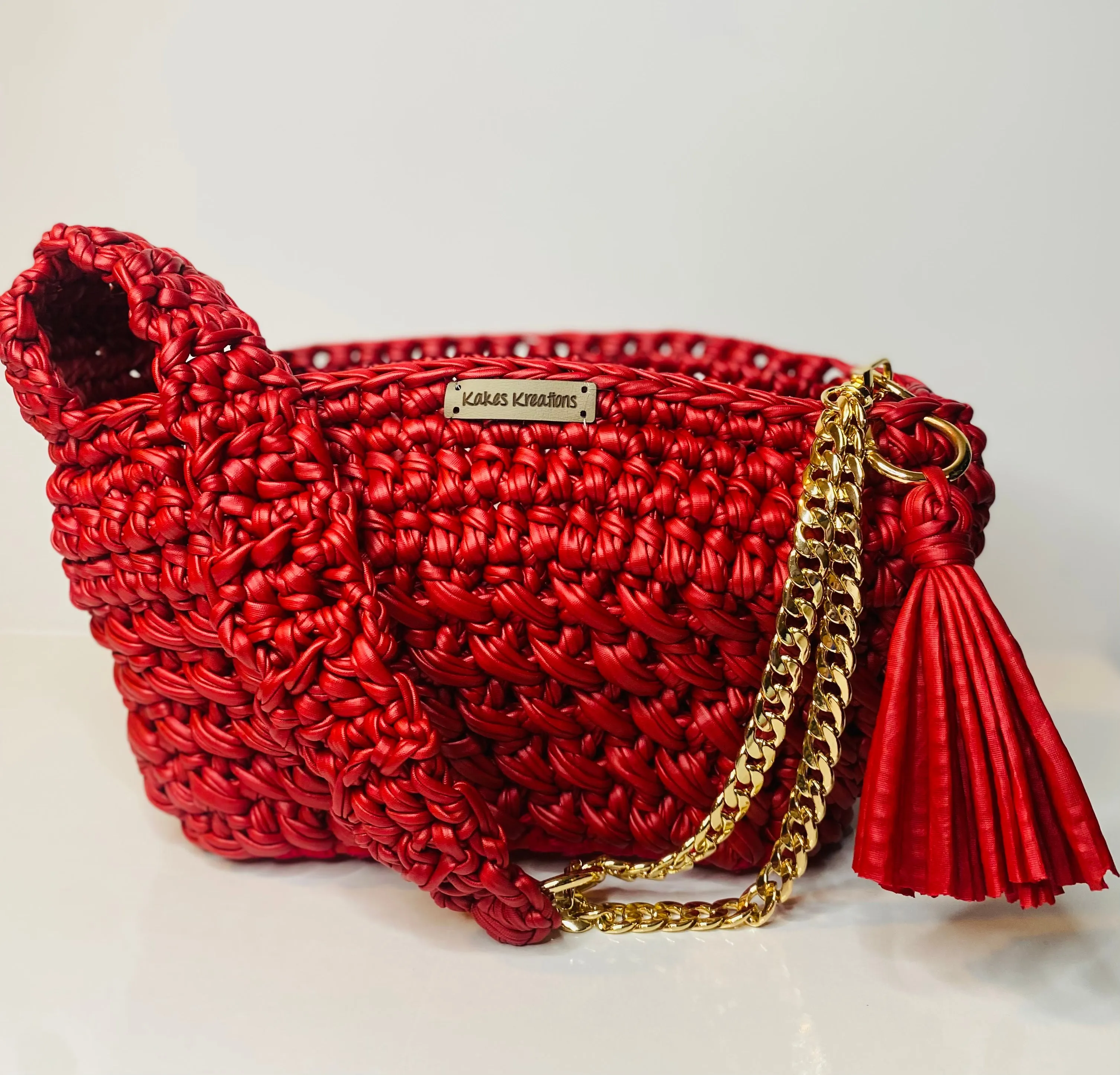 Smooth as leather, Vegan leather crochet bag, Kreations by V Luxury Crochet Handbag