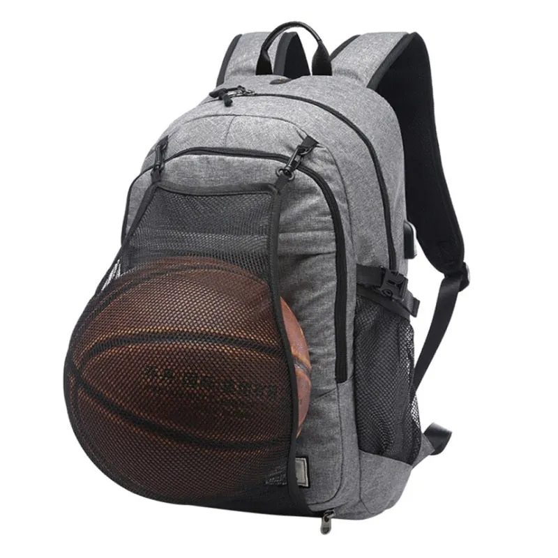 Sport Basketball Backpack Laptop School Bag With Football Basketball Net