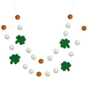 St. Patrick's Day Felt Garland- Orange & White with Green Shamrocks