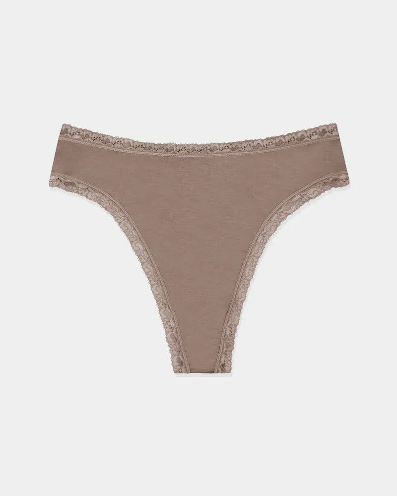 Stripe & Stare High Waist Thong in Taupe