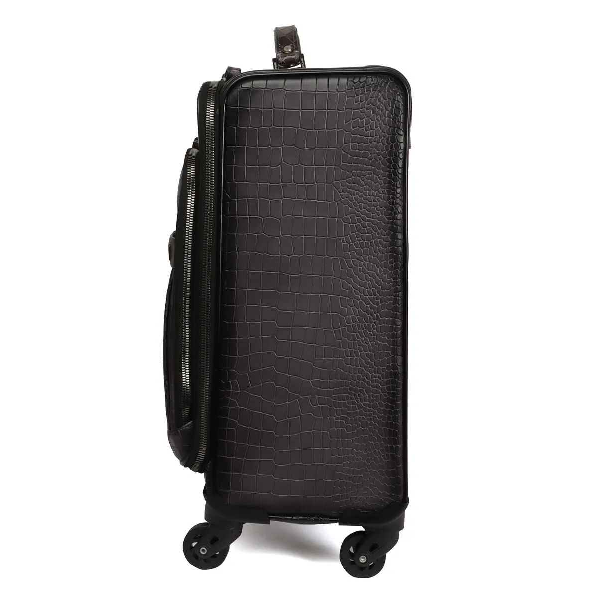 Strolley Quad Wheel Cabin Luggage Smokey Grey Croco Print Leather Bag