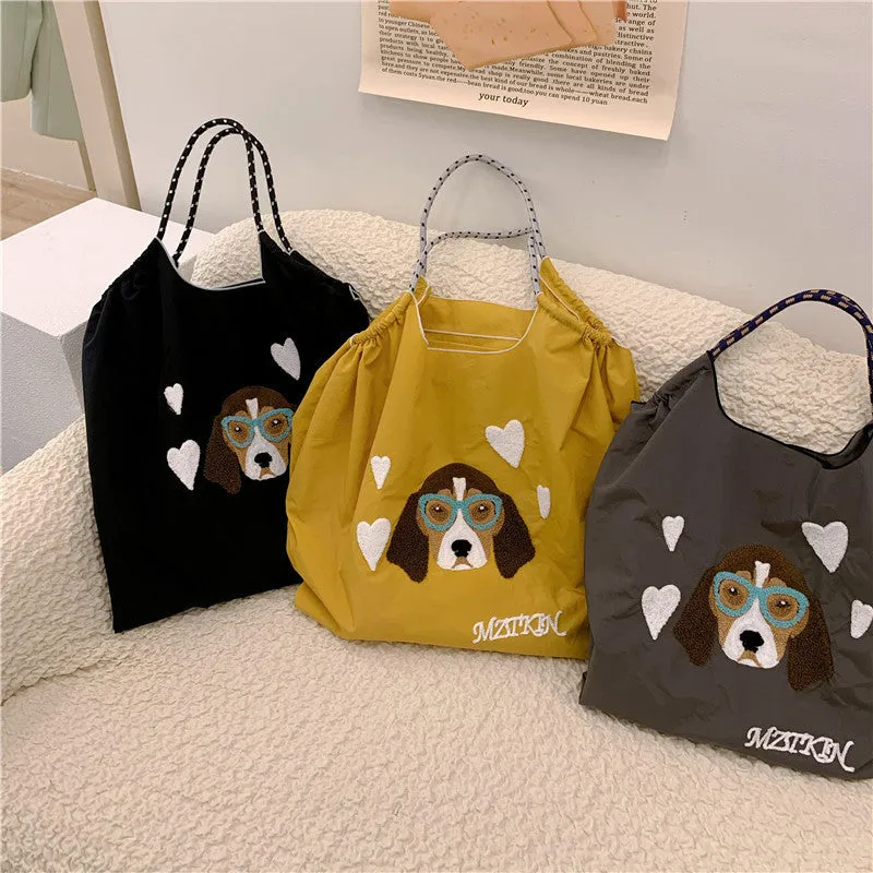 Summer Fashion Women's Embroidery Bag Versatile Large Capacity Tote Nylon Crossbody Foldable Portable Shopping Bag Shoulder Bag