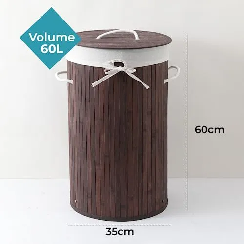 The Better Home Bamboo Laundry Bag 72 Litres With Lid (Pack of 3) | Foldable Laundry Basket For Clothes | Washing Clothes Basket | Clothes Bin - Dark Brown