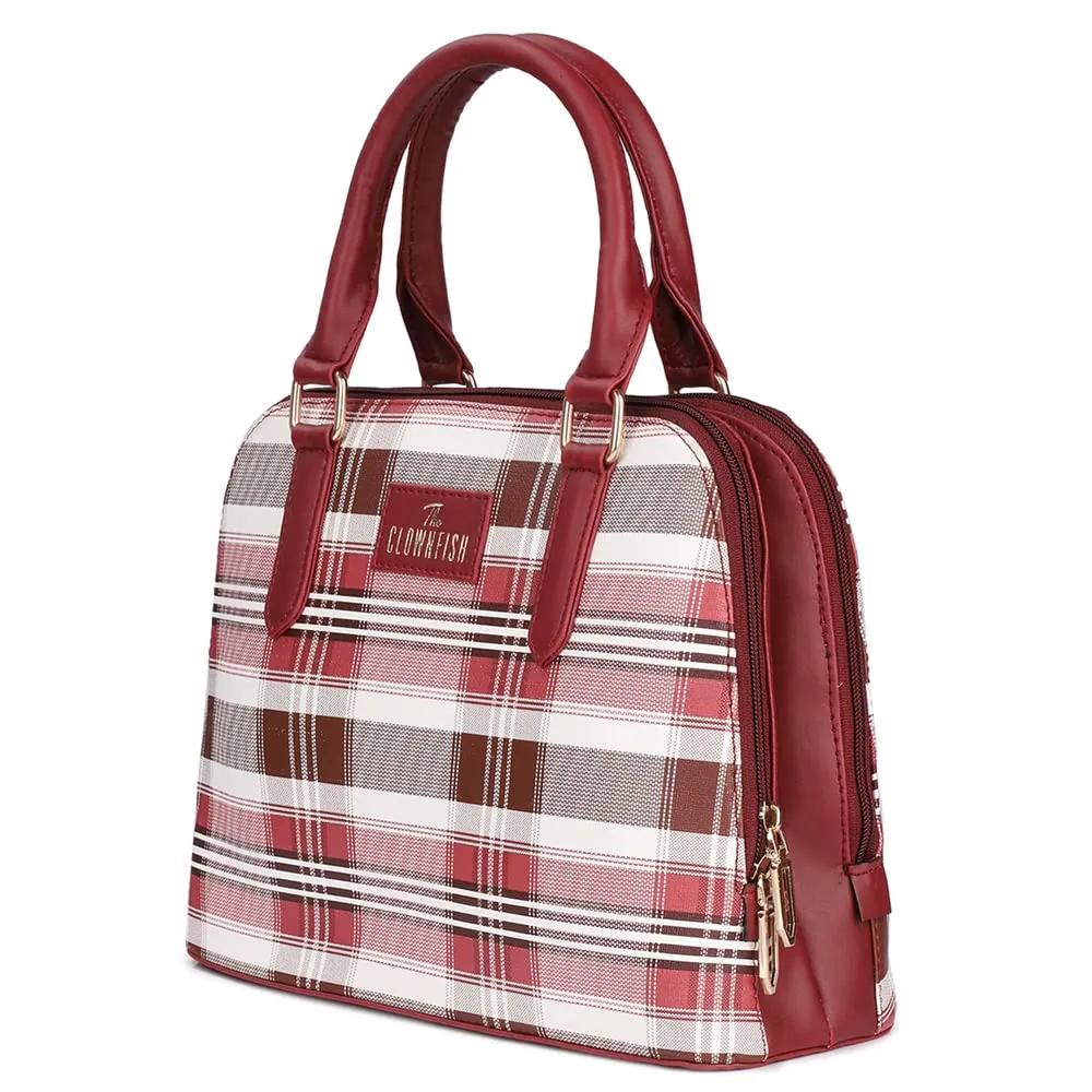 THE CLOWNFISH Andrea Handbag for Women Office Bag Ladies Shoulder Bag Tote For Women College Girls-Checks Design (Maroon)