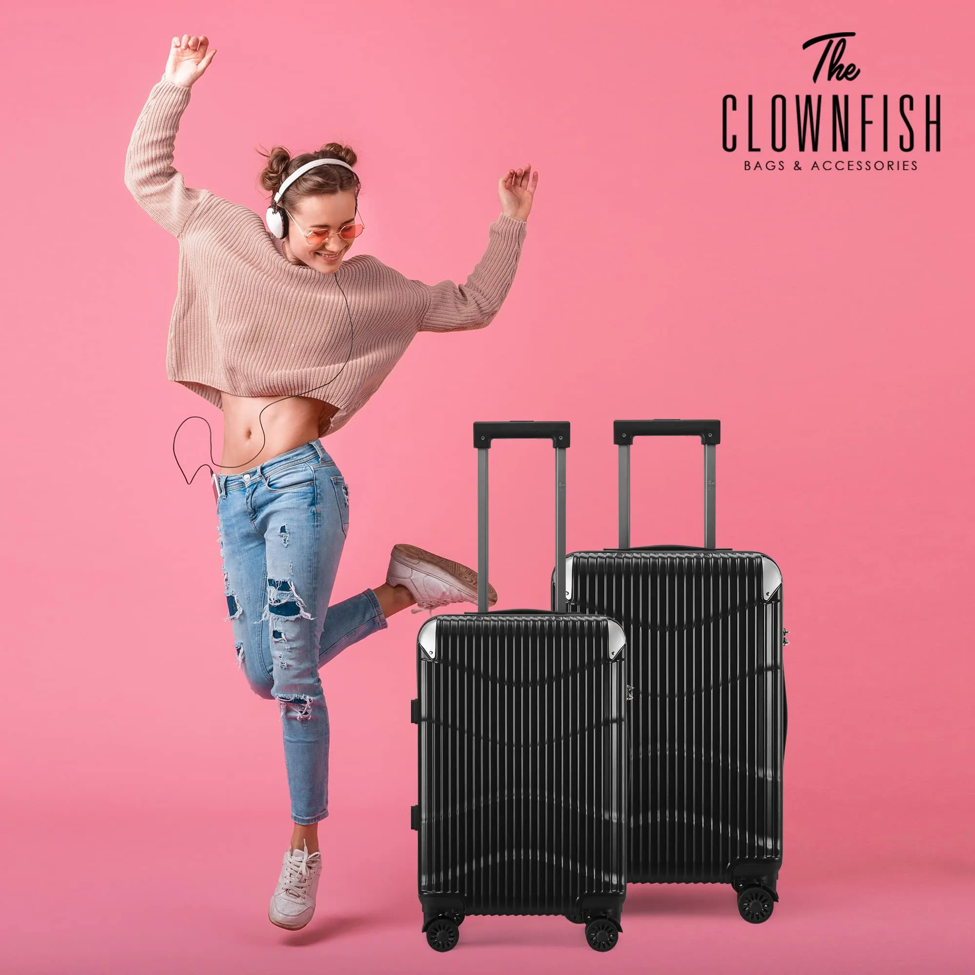 THE CLOWNFISH Ballard Series Luggage ABS & Polycarbonate Exterior Suitcase Eight Wheel Trolley Bag with TSA Lock- Yellow (Medium size, 65 cm-26 inch)