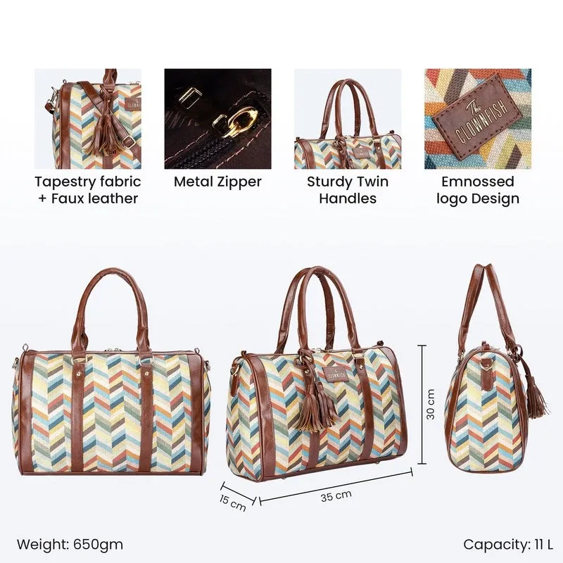 THE CLOWNFISH Lorna Printed Handicraft Fabric & Faux Leather Handbag Sling Bag for Women Office Bag Ladies Shoulder Bag Tote For Women College Girls (Multicolour-Rainbow)