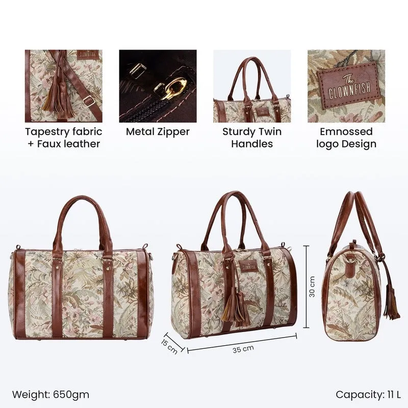 THE CLOWNFISH Lorna Tapestry Fabric & Faux Leather Handbag Sling Bag for Women Office Bag Ladies Shoulder Bag Tote For Women College Girls (Beige)