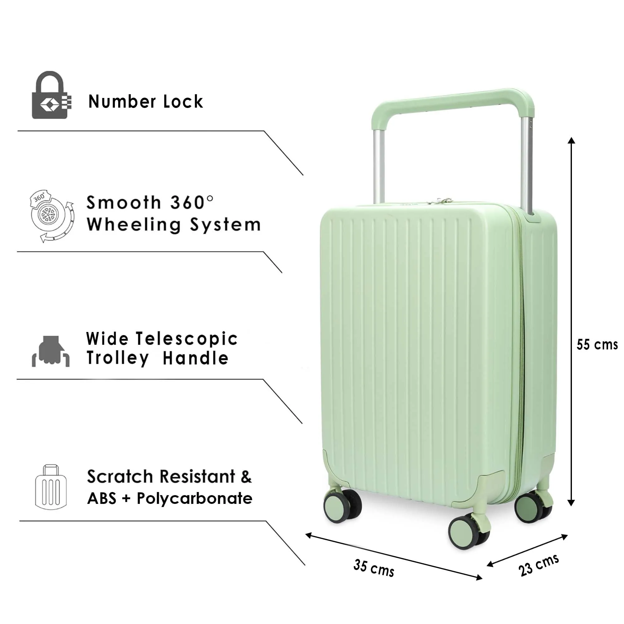 THE CLOWNFISH Trolley Bags for Travel | ABS and Polycarbonate Suitcase | Hard Sided Cabin Luggage Bag with 8 Silent Wheels for Travel | TSA Lock, 360 Degree Rotation | 20 Inch/ 55cm | Green