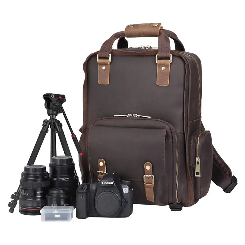 The Gaetano | Large Leather Backpack Camera Bag with Tripod Holder