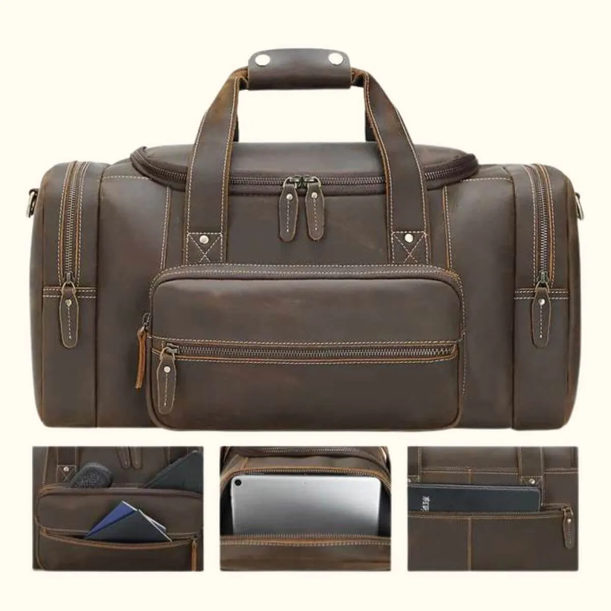 The Sabre Tooth – Men’s Vintage Leather Travel Duffle Bag