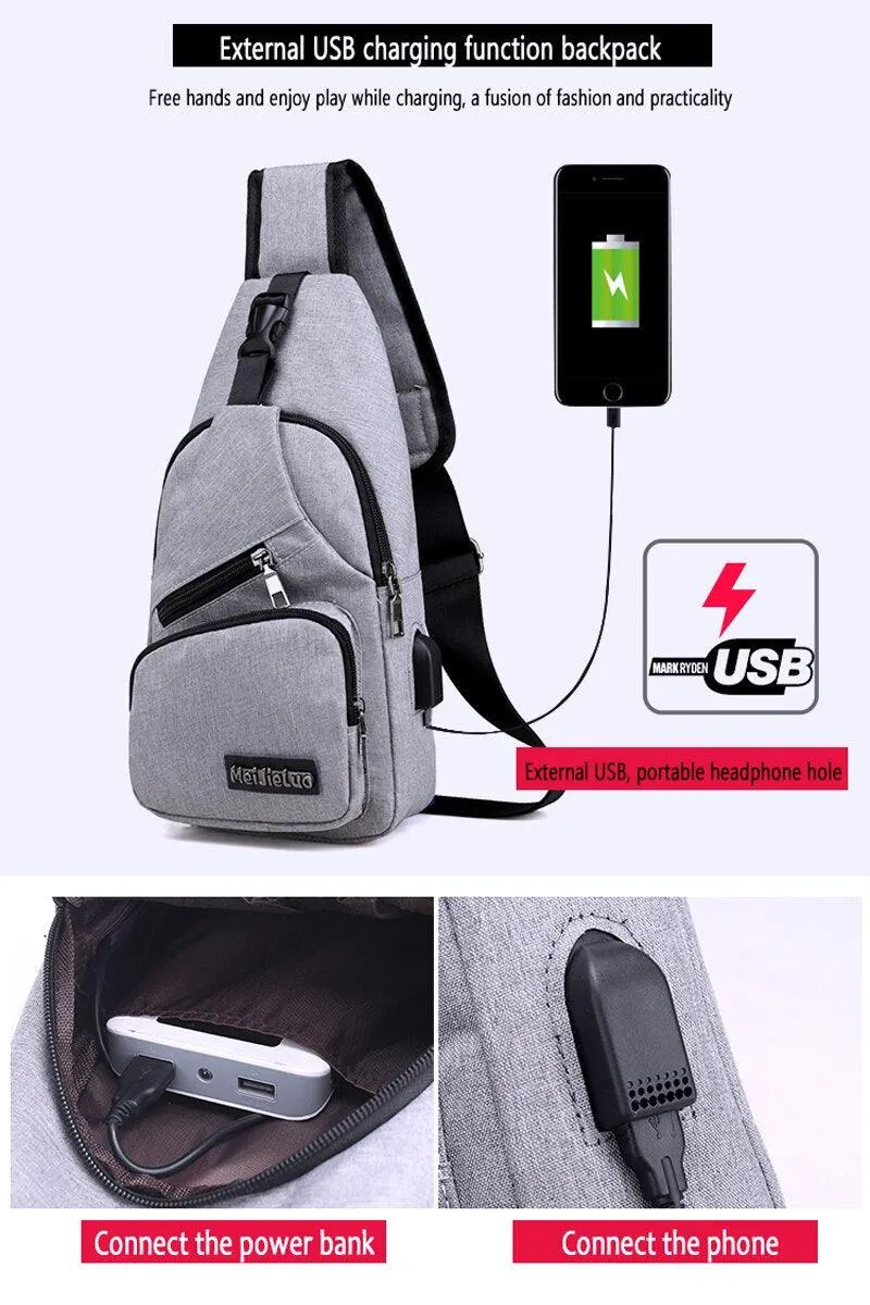 Travel Sling Shoulder USB Charge Chest Bag Men Casual Multifunction Waterproof Crossbody Bag Women Short Trip Unisex Women Bag