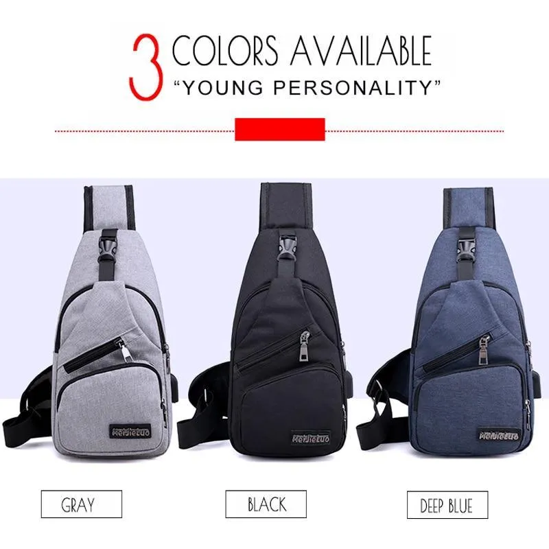 Travel Sling Shoulder USB Charge Chest Bag Men Casual Multifunction Waterproof Crossbody Bag Women Short Trip Unisex Women Bag