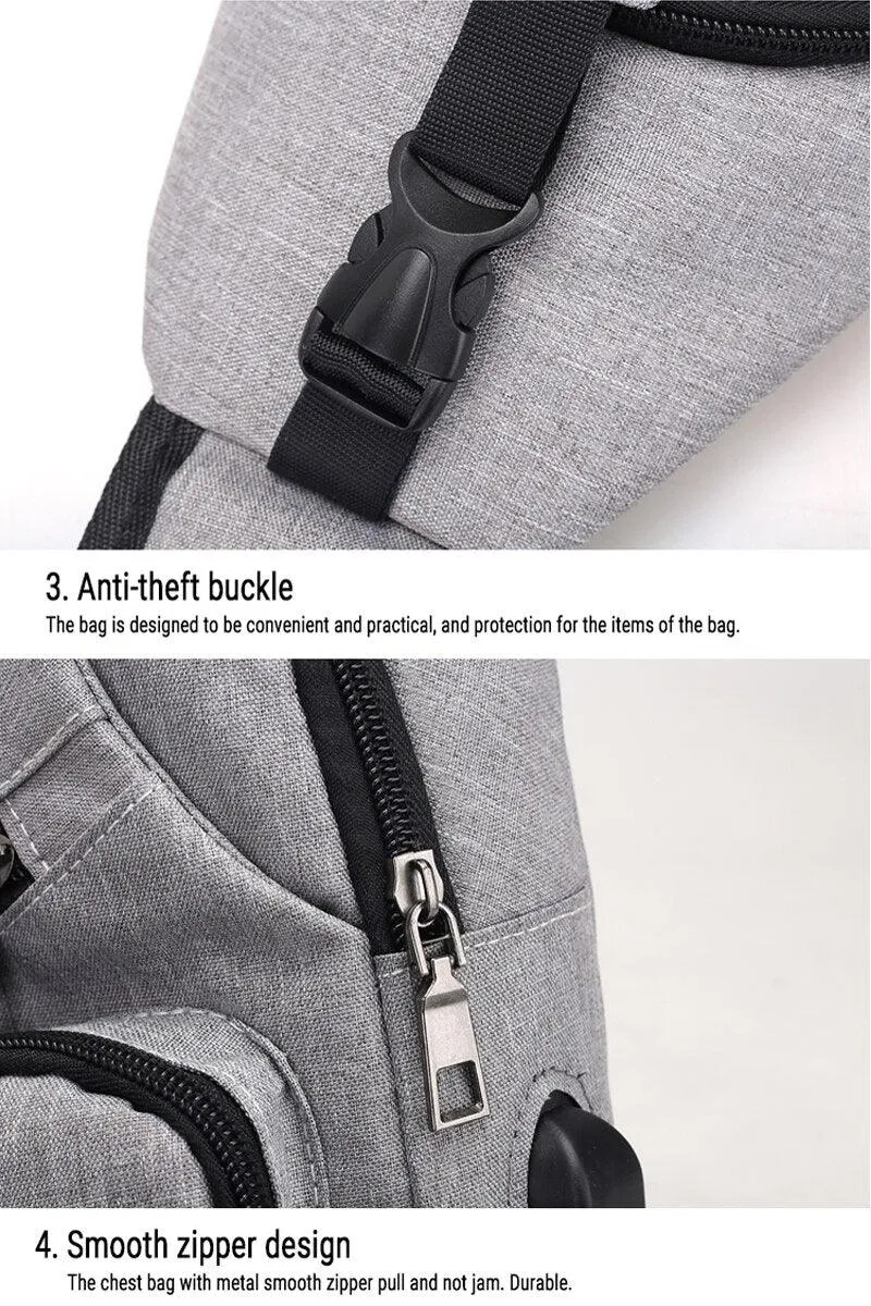 Travel Sling Shoulder USB Charge Chest Bag Men Casual Multifunction Waterproof Crossbody Bag Women Short Trip Unisex Women Bag