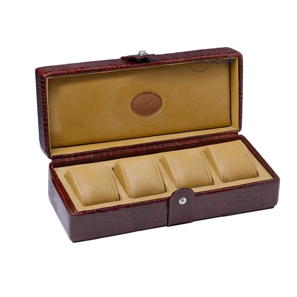 UNDERWOOD (LONDON) - 4-Unit Croco Watch Box w Accent | UN234/CBRW