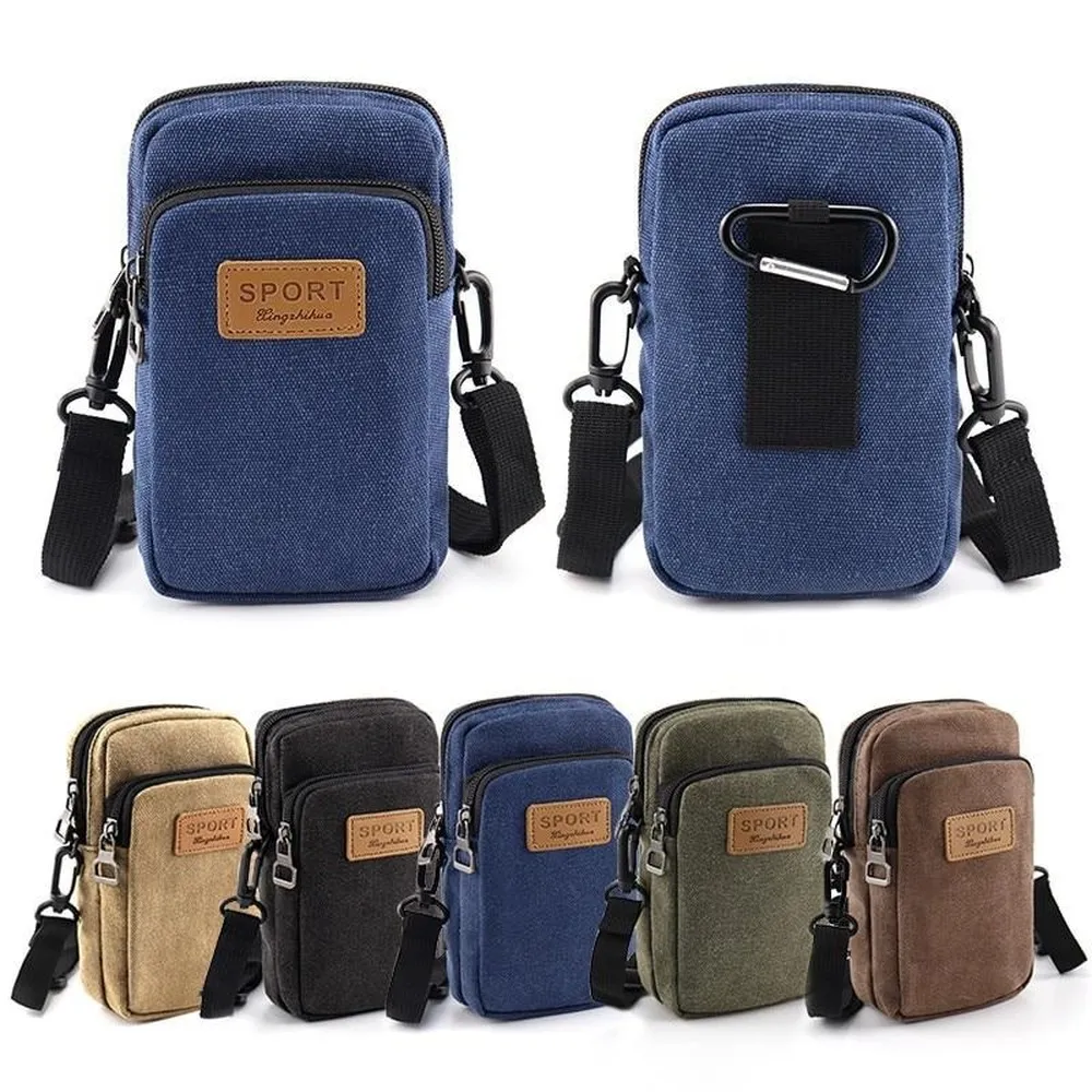 Universal Waterproof Multifunctional Men's Canvas Shoulder Bag For Phone Key