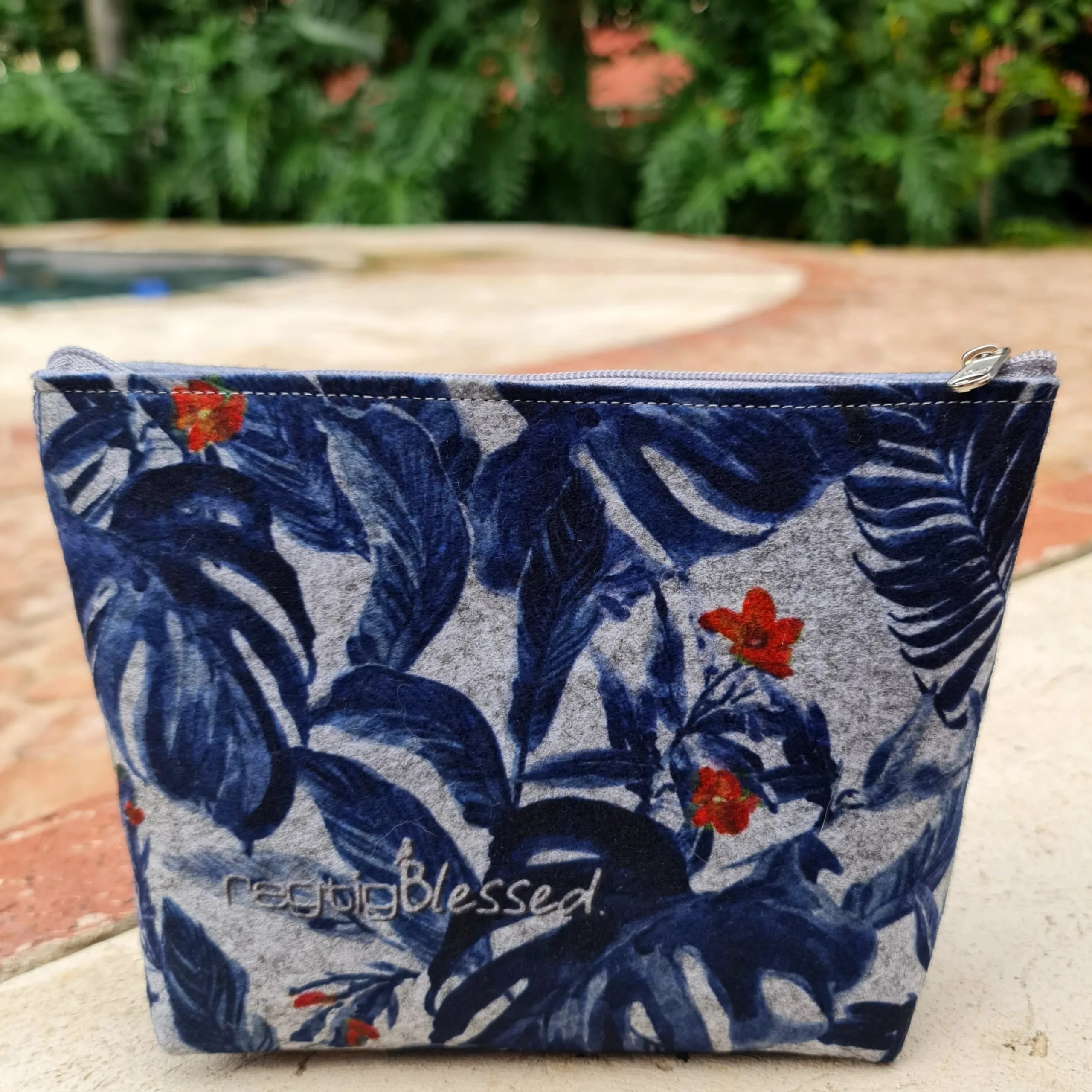 Watercolour Palm Leaves - Recycled Felt Cosmetic Bag